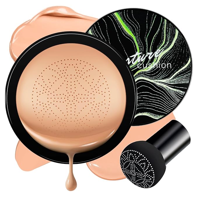 Air Cushion CC Cream Foundation - Mushroom Head BB Cream Moisturizing Concealer Brighten Long-Lasting, Even Skin Tone for All Skin Types (Nude, 1 PCS)