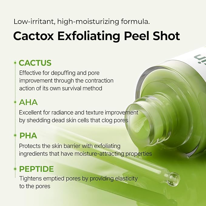 Dr.Melaxin Cactox Exfoliating Peel Shot Serum – Gentle AHA/PHA Facial Exfoliator with Cactus Extract & Peptides, Pore Minimizing, Blackhead Removal, Moisturizing Hydrating Glow for All Skin Types
