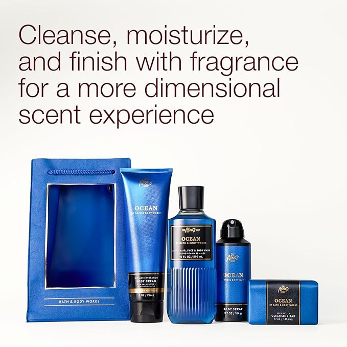 Bath & Body Works Men's Gift Set, Ocean Scent – with Body Wash, Bar Soap, Moisturizing Cream, Body Spray, Men’s Grooming Collection for Gifting or Everyday Use - 1 Pack