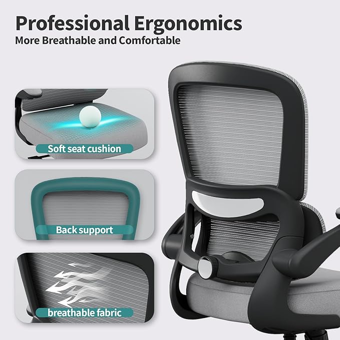 TRALT Office Chair - Ergonomic Desk Chair with Adjustable Lumbar Support, Mesh Computer Chair, Executive Chair for Home Office Comfortable Lumbar Support (Fog Gray)