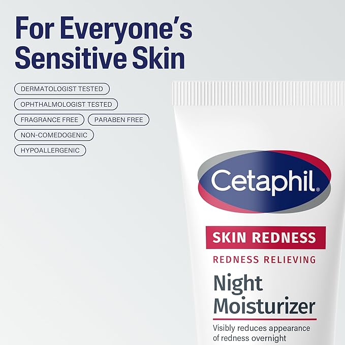 Cetaphil Night Cream, Redness Relieving Night Moisturizer for Face, 1.7 fl oz, For Dry, Redness-Prone Skin, Hypoallergenic, Fragrance Free