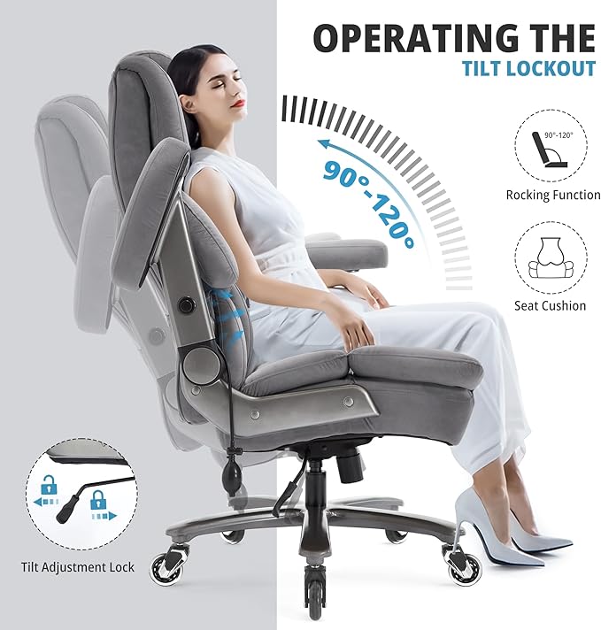 Big and Tall Office Chair 700lbs- Fabric High Back Executive Computer Chair with Adjustable Lumbar Support 3D Flip Arms Plus Size Rubber Wheels- Extra Wide Large Desk Chairs, Heavy Duty Metal Base