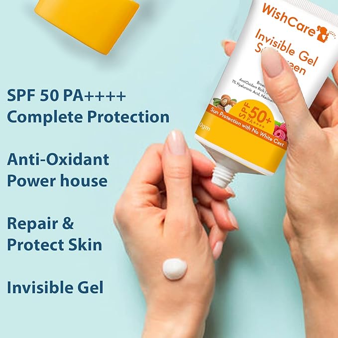 WishCare Invisible Gel Sunscreen SPF 50+ PA++++ For Oily and Dry skin - Light Weight Oil Free Gel Sunscreen 50g