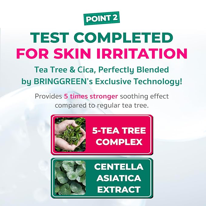 BRING GREEN Tea Tree Cica Soothing Toner Pads 90 Count, Exfoliating & Calming Facial Pads for Acne Prone Skin