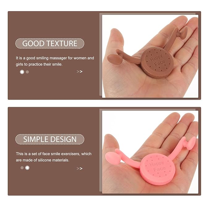 Veemoon 2pcs Face Smile Exerciser Set, Portable Daily Smile Trainer for Men and Women, Brown and Pink Soft Facial Muscle Toner for Lip and Cheek Sculpting