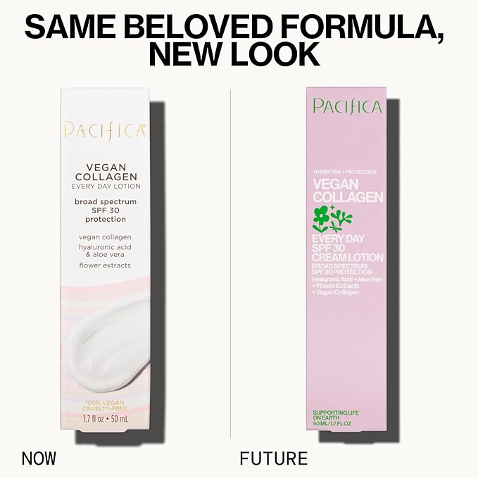 Pacifica Beauty Vegan Collagen SPF 30 Broad Spectrum Sunscreen Every Day Face Lotion,UVA/UVB Protection for All Skin Types,Lightweight,Moisturizing & Hydrating,Cruelty Free,White,1.7 Fl Oz,(Pack of 2)
