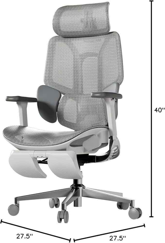 Hbada E3 Air Ergonomic Office Chair, Big and Tall Office Chair - with 3-Zone Dynamic Lumbar Support, 3D Adjustable Headrest, 4D Adjustable Armrests, Swivel, Grey(with Footrest)