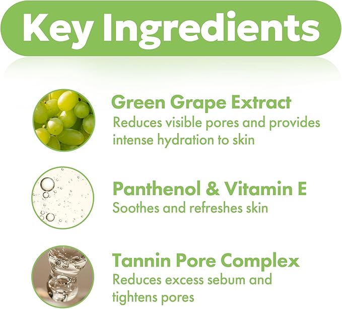 FRUDIA Green Grape Pore Control Face Toner (6.59 fl oz) - Pore Minimizing Korean Toner with 89% Green Grape Extract, Tannin Pore Complex & Anti Sebum P for Sensitive Skin | Vegan and Cruelty Free