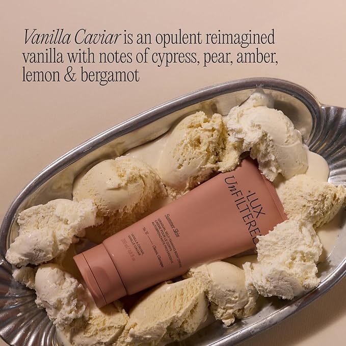 + Lux Unfiltered N°32 Summer Skin Classic Gradual Self Tanner, Hydrating Self Tanning Lotion - Shea Butter & Squalane - Non-Sticky, No Transfer, Natural-Looking - Vegan Sunless Tanner - Vanilla Caviar