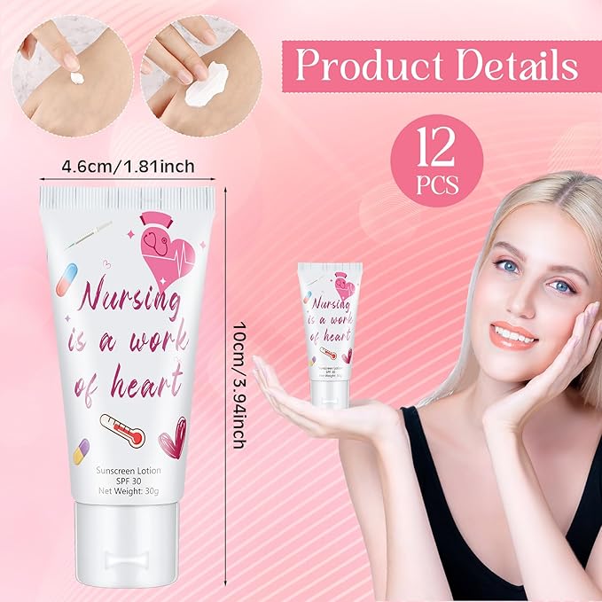 12 Pcs Mini Sunscreen Bulk for Summer Travel Size Spf 30 Water Resistant Sunscreen Lotion Bulk for Thank You Gifts Hawaiian Wedding Bridal Party Favors for Pool Wedding (Nurse)