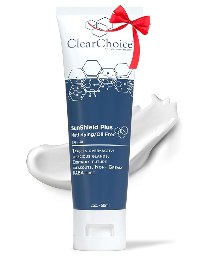 Clear Choice Sun Shield Plus 1.7oz – Non-Greasy Daily Sunscreen for Oily & Acne-Prone Skin, SPF 30, Controls Breakouts & Sebum, PABA-Free with Zinc Oxide, Easy 1-Step Application for Teens & Adults