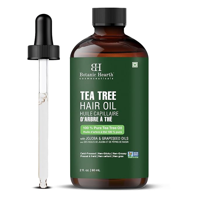 Botanic Hearth 100% Pure Tea Tree Hair Oil For Hair Growth & Hair Treatment Oils 2 Fl Oz | Infused with coconut Oil | Hair Oil Repairs Dry Damaged Hair, Strengthening, Healthier | All Hair Types