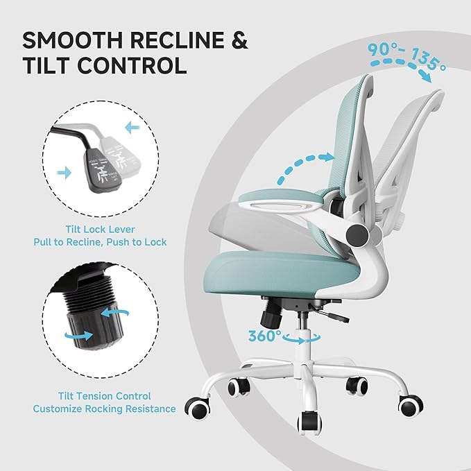 Mesh Office Chair, 330LBS Ergonomic Comfy Desk Chair with Adjustable Lumbar Support, Executive Computer Chairs for Home Office, Blue