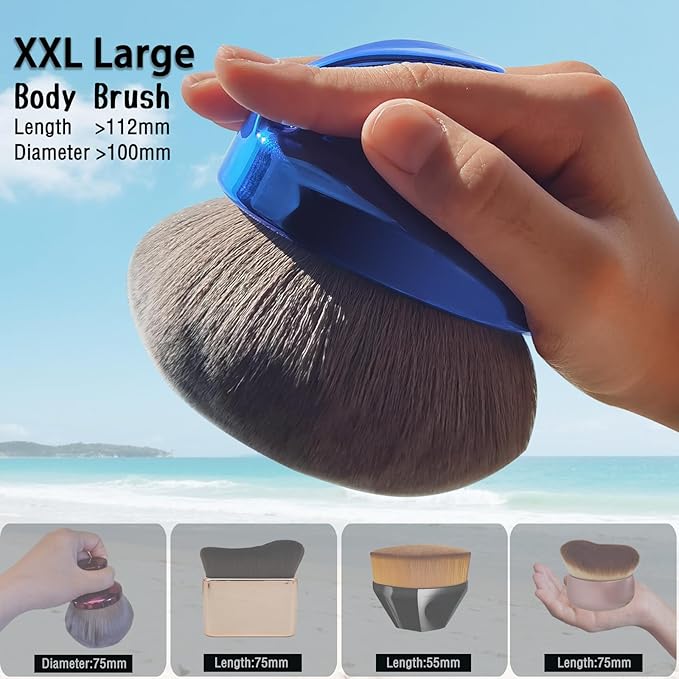Extra Large Body Makeup Brush For Self Tanner, Leg Makeup, Bronzer Blend,112mm Oval-Headed Body Kabuki Brush With Ergonomic Grip Provides More Even Application, Face& Back Makeup Brush, Wet&Dry Use
