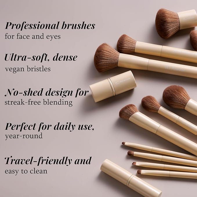 BS-MALL Makeup Brushes Kit – Professional Synthetic Makeup Tools with Travel Case, Includes Foundation, Powder, Concealer, Lip & Eyeshadow Brushes + Sponge for Daily Use & Versatile Occasions (Beige)
