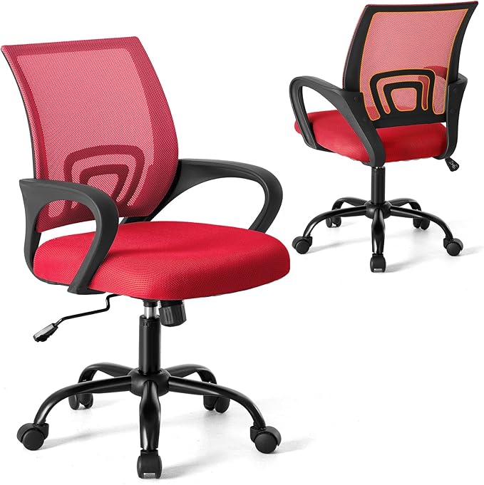 NEWBULIG Red Computer Desk Office Chair, Ergonomic Mid-Back Swivel Rolling Chair with Breathable Backrest and Lumbar Support Wheels, Mesh Office Chairs for Adults Home Task Gaming,1 Pack