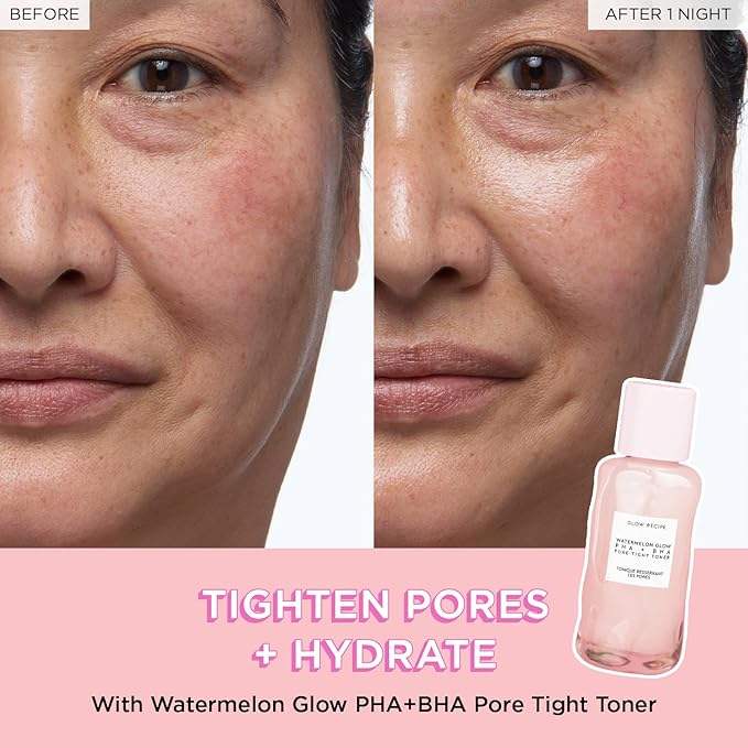 Glow Recipe SPF Dew Balm Sunscreen Stick (0.58 oz) + PHA + BHA Face Toner (40 ml) + Hue Drops Tinted Serum, Bronzer & Highlighter (40 ml)