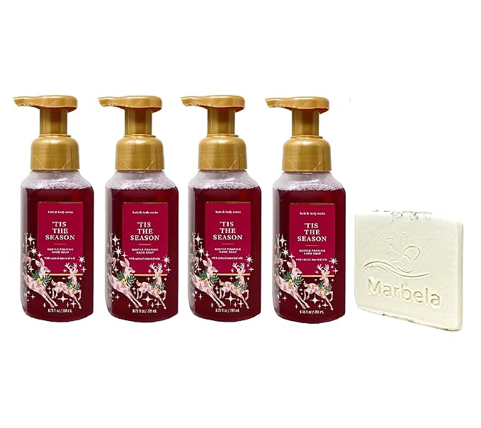 Bath & Body Works 'Tis The Season 4 Pack Gentle Foaming Hand Soap Bundle with a Natural Oats Sample Soap