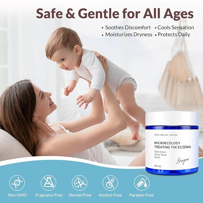 Crogooe Natural Soothing Eczema Cream for Dry & Itchy & Sensitive Skin - Fragrance-Free Moisturizer with Sea Moss, Aloe Vera & Oats for Intense Hydration & Comfort ，Safe for All Ages (4 oz)
