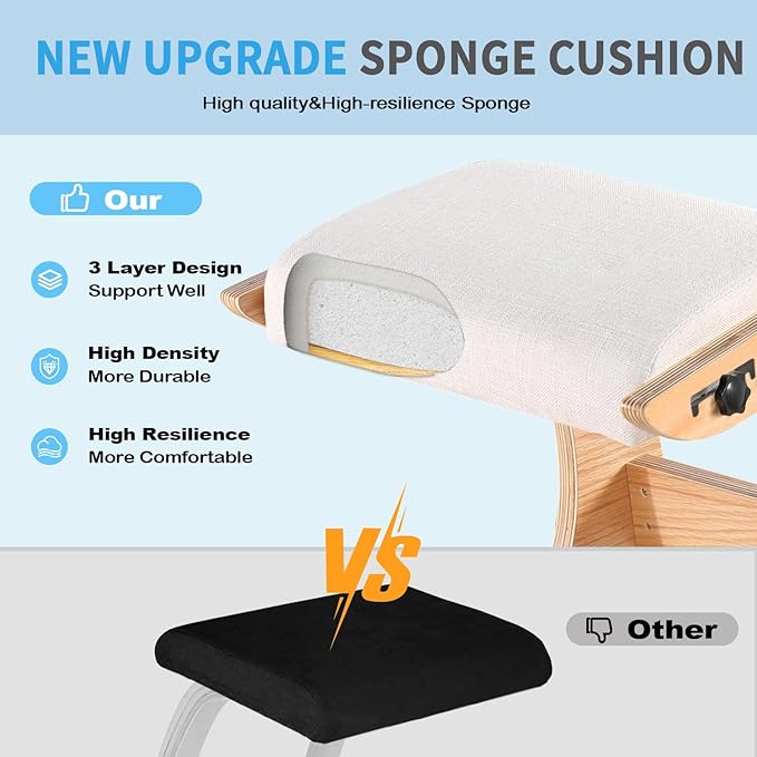 Adjustable Kneeling Chair, Wooden Ergonomic Chair Knee Chair Posture Chair - Improve Your Posture with an Angled Seat for Home,Office (Wood Color+ Pads)