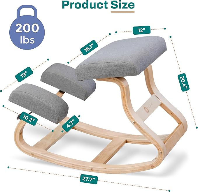NYPOT Ergonomic Kneeling Chair with 2 Knee Pads - Adjustable Height Rocking Knee Chair for Posture and Back Support for Home and Office - Angled Kneeling Stool, Moonstone Grey