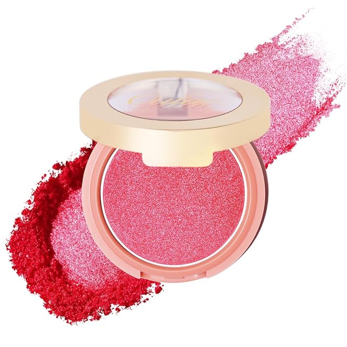 Oulac Pink Luminisers Powdery Blusher for Cheeks Face Glow,Brighten Skin As Highlighter Makeup, Shimmer Blusher,Buildable and Vegan Cosmetics,4.8g F11 Heat On