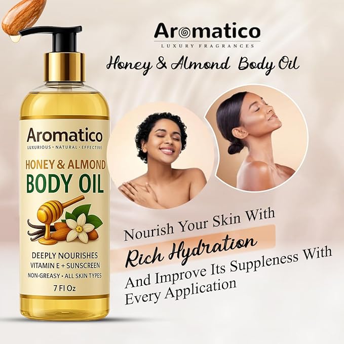 Honey & Almond Body Oil for Women – 7 fl oz | Moisturizing After Shower Body Oil for Daily Use | Cozy & Creamy Fragrance
