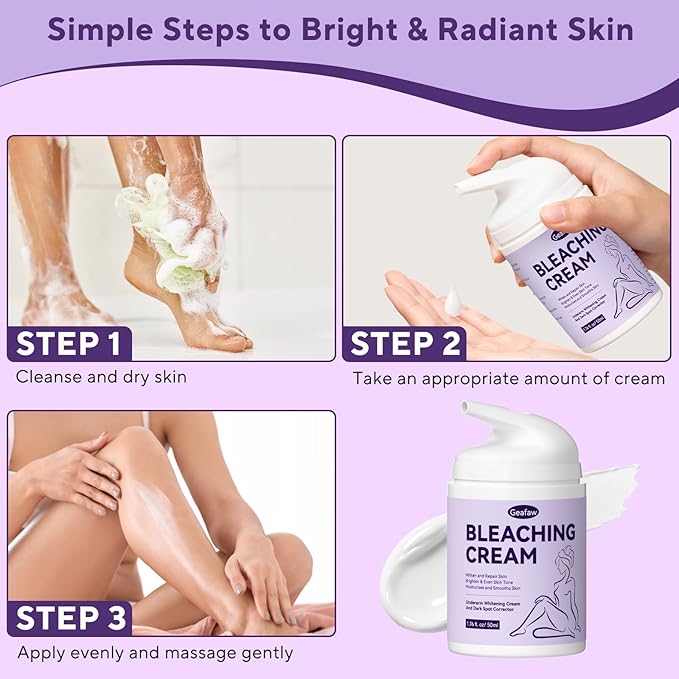 Skin Bleaching Cream, Skin Lightening Cream with Vitamin C for Intimate Areas, Dark Spot Remover for Body, Sensitive, Face, Intimate Areas Underarms, Knees, Elbows, Inner Thighs & Bikini Line,1.7fl OZ
