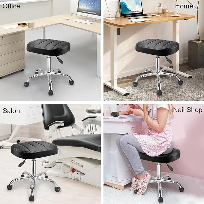 JOSTZHXIN Black Square Swivel Stool Height-Adjustable Rolling Chair, Rolling Stool for Work SPA Shop Massage, Office Tattoo Spa Shop Chair