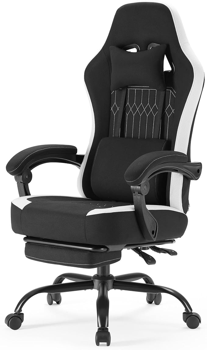 NEWBULIG Gaming Desk Chair - High Back Computer Office Chair with Footrest and Headrest, Comfy Ergonomic Lumbar Support with Linkage Armrests, Height Adjustable and 360° Swivel Wheels, Black