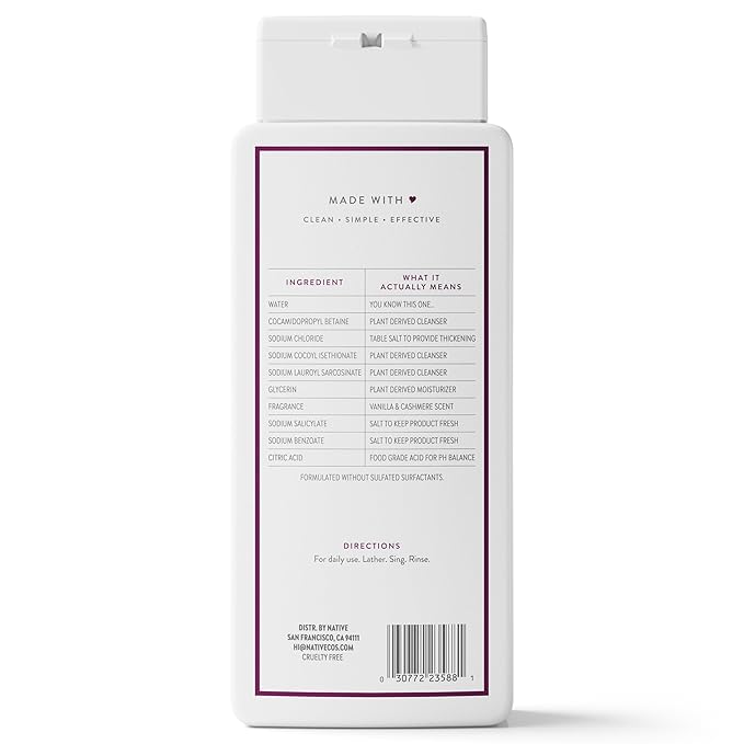 Native Body Wash Contains Naturally Derived Ingredients | For Women & Men, Sulfate, Paraben, & Dye Free Leaving Skin Soft and Hydrated |Vanilla & Cashmere 18 oz