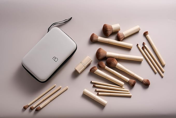 BS-MALL Makeup Brushes Kit – Professional Synthetic Makeup Tools with Travel Case, Includes Foundation, Powder, Concealer, Lip & Eyeshadow Brushes + Sponge for Daily Use & Versatile Occasions (Beige)