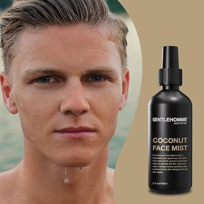 Gentlehomme - Coconut Face Mist - Men’s Facial Spray - with Hyaluronic Acid, Aloe Vera & Green Tea - Refresh, Moisturize & Hydrate - Use Day & Night - Safe for All Skin Types - Vegan - 3.4oz - 3 Pack
