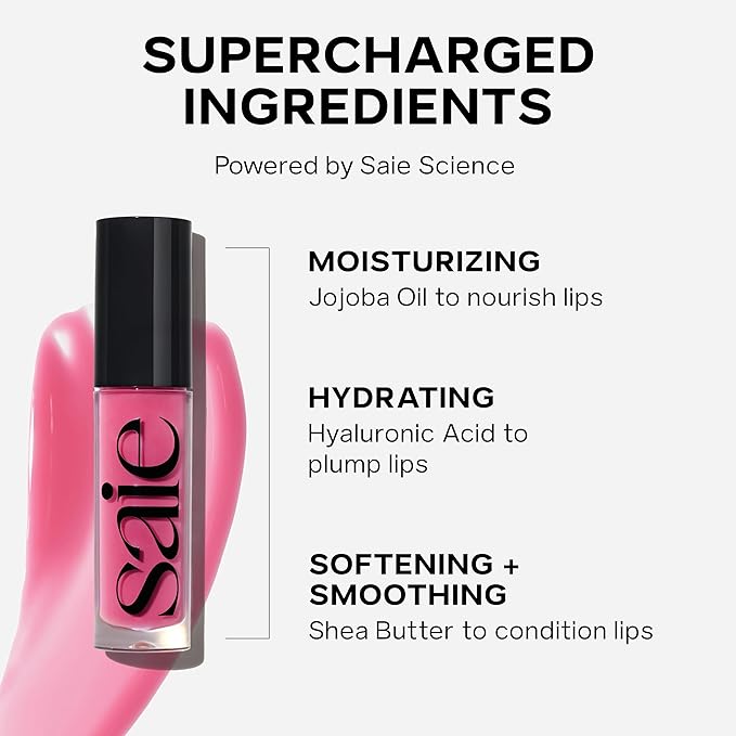 Saie Glossybounce - Hydrating Lip Gloss and Tinted Lip Oil Hybrid with Hyaluronic Acid & Jojoba Oil for Non-Sticky, Ultra-Shiny, Plump & Soft Lips - Everyday Makeup Essential - Play (.17 oz)