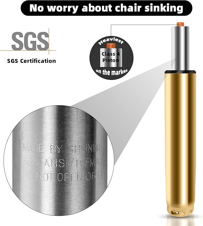 Adjustable Height Gas Lift Cylinder for Office Chairs, Universal Size, Heavy Duty, Gold