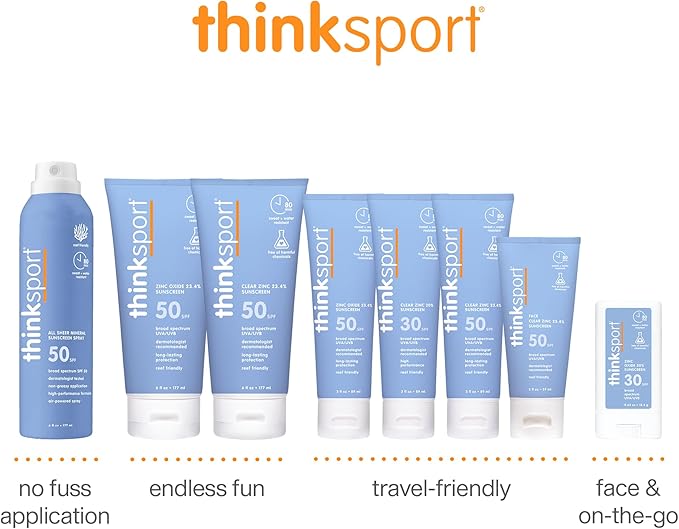 Thinksport SPF 50+ Mineral Sunscreen Spray, All Sheer, 6 Fl Oz – Natural, Water Resistant Body Sun Protection, Vegan & Reef Safe