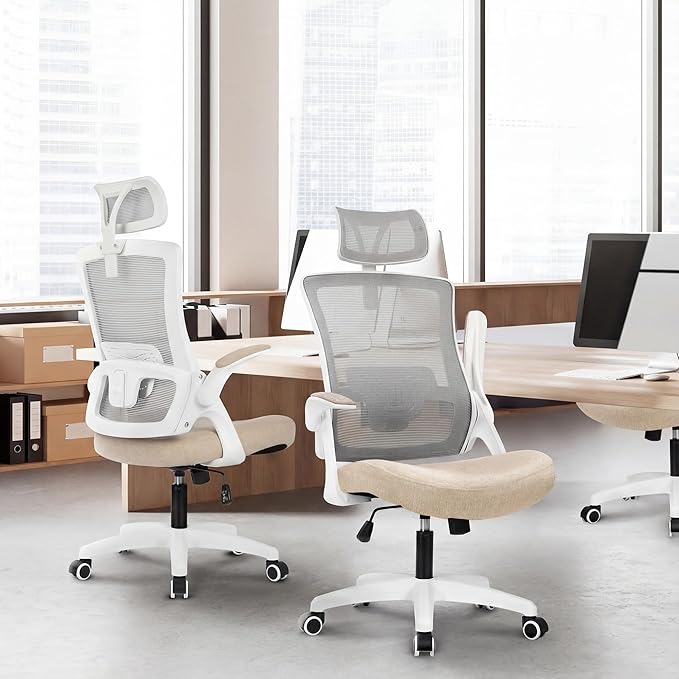 NEO Chair Ergonomic Office Desk Chair High Back Computer Gaming Mesh Chair with Comfy Task Adjustable Arms Lumbar Support Headrest Swivel for Home Office (Beige)