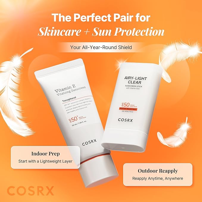 COSRX Airy-Light Clear Sunscreen Stick with Vitamin E&C SPF 50, 0.67 oz, 19g, Korean Suncreen Stick Suncare Sunblock, Lightweight, No White Cast, Water resistant, Oil Control Matte Sunscreen for Face