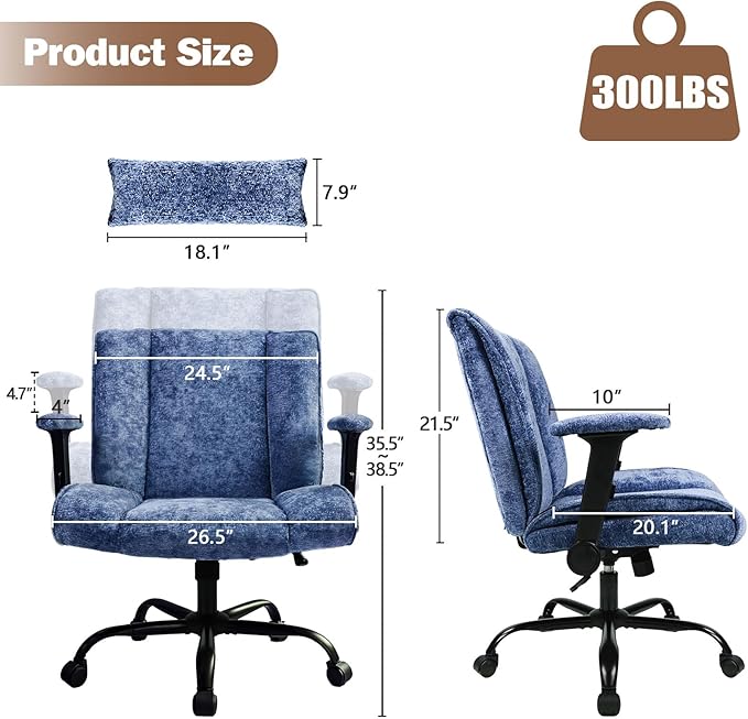Criss Cross Chair with Wheels & Flip Arms, Wide Cross Legged Office Chair with Adjustable Tilt Criss-Cross Desk Chair with Lumbar Support for Home Office, Bedroom, Apartment Blue