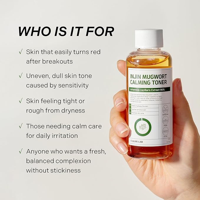 ALIVELAB Injin Mugwort Calming Toner for Sensitive and Acne-Prone Skin, Soothing and Hydrating Facial Toner, Balances Skin pH, Gentle Daily Korean Skincare, 5.07 fl oz