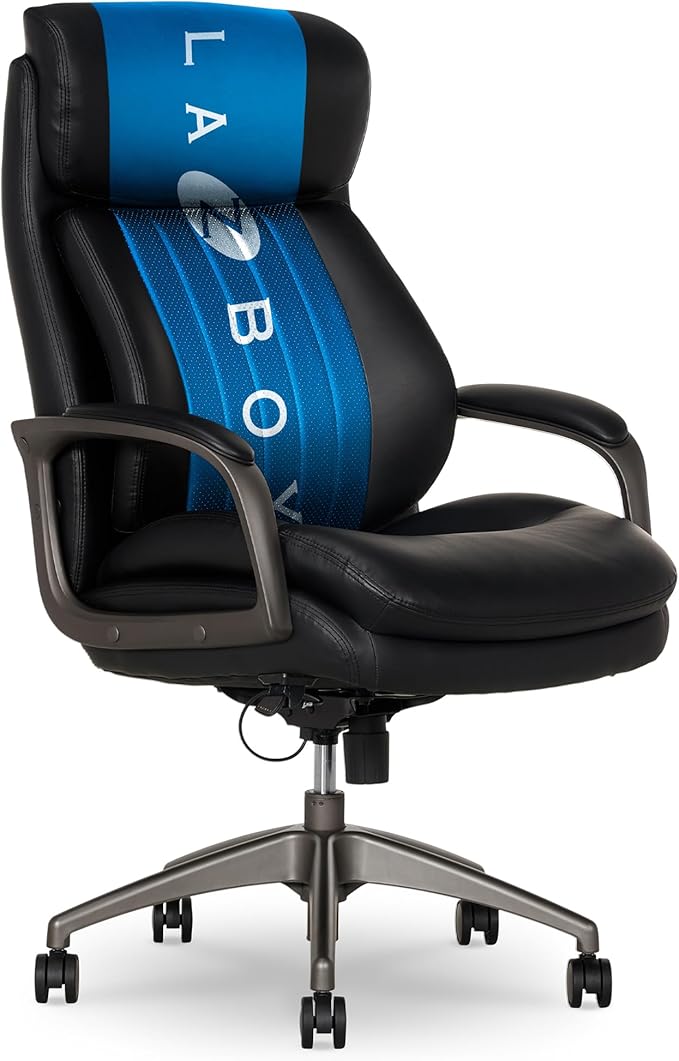 La-Z-Boy Nova Executive Office Chair - Ergonomic High Back Desk Chair with AIR Lumbar Support - Comfortable ComputerChair for Home Office - Vegan Leather - Black