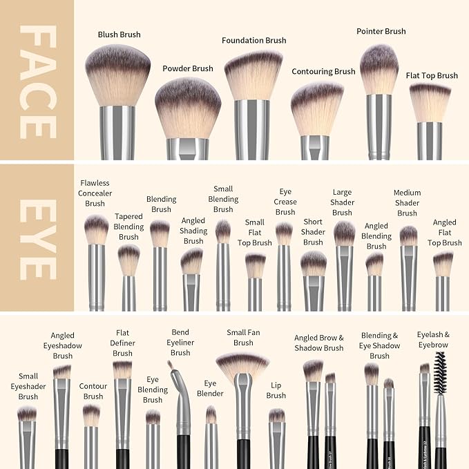 MAANGE Makeup Brush Set 51 PCS Professional Makeup Brushes for Foundation Powder Concealers Eye shadows Blending Blush Travel Make up Brush Kit (Black Silver)