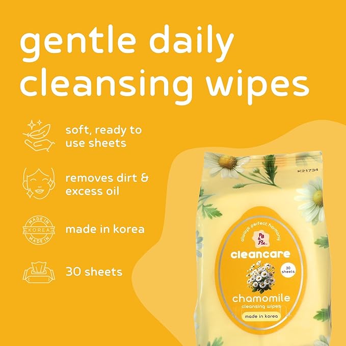 PB & JAY Cleancare Cleansing Wipes – 30 Count – Makeup Remover for Gentle Comfort & Balanced Skin – Hydrating Korean Face Wipes for Sensitive Skin (Chamomile)