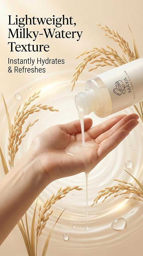 Maya Rice Ceramide Moisturizing Toner Hydrating Face Toner with Rice Extract, Ceramide NP & Niacinamide, Brightening & Soothing Formula for Smooth, Supple Skin 120 ml