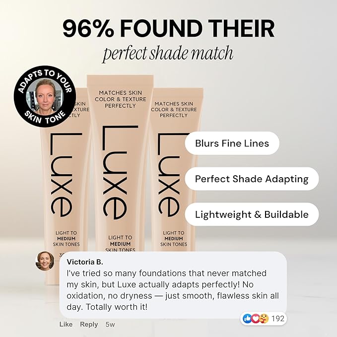 Luxe Color Changing Foundation for Women – Instantly Adapts to Your Skin Tone – Buildable Light-to-Medium Coverage – 12-Hour Wear – Natural Dewy Finish - Light