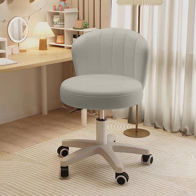 Small Desk Chair Round Rolling Chair with Back PU Leather Height Adjustable Swivel Vanity Work Computer Stool Chair for Home Office Bedroom, Set of 4