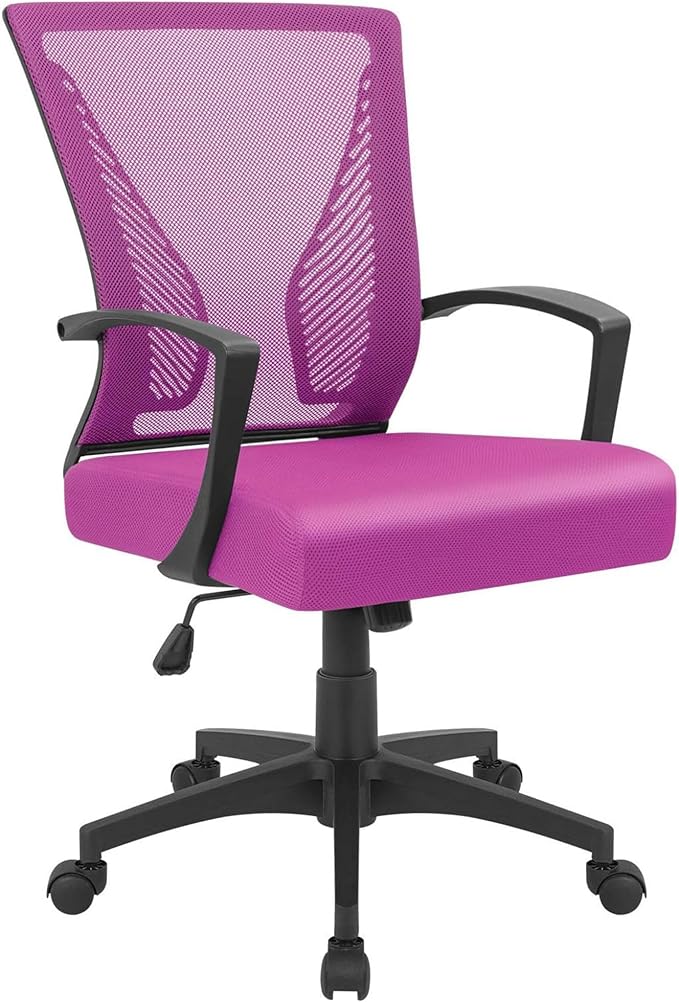 Furmax Office Chair Ergonomic Computer Desk Mesh Chair Mid Back Swivel Lumbar Support with Armrest (1, Pink)