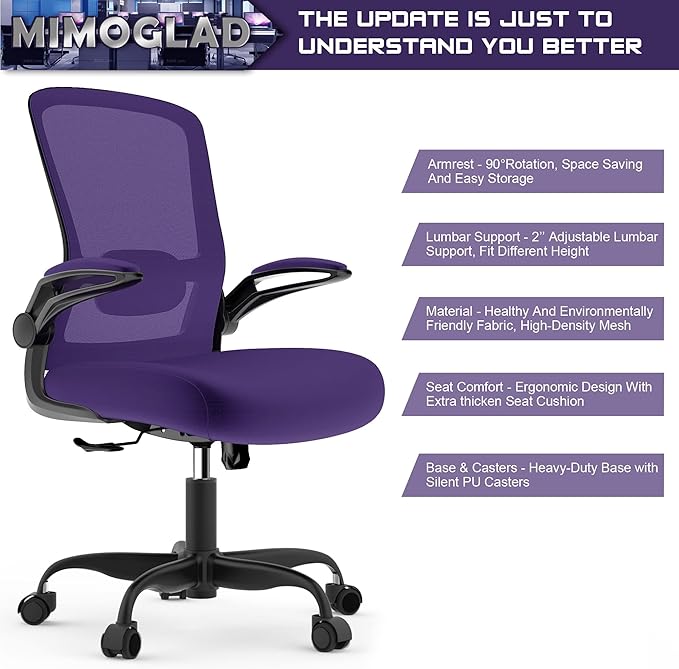 Mimoglad Office Chair, Ergonomic Desk Chair with Adjustable Lumbar Support, High Back Mesh Computer Chair with Flip-up Armrests- Task Chairs, Executive Chair for Home Office