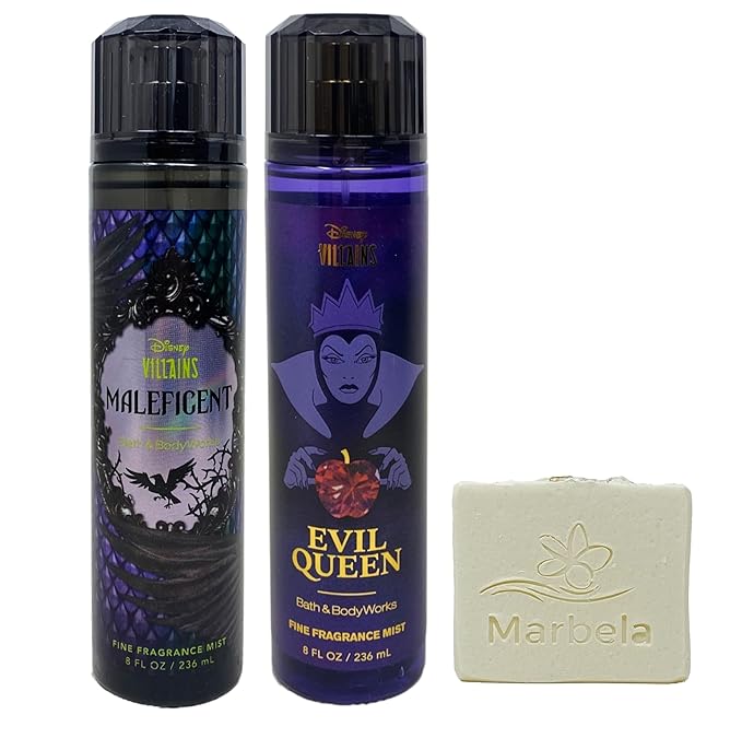 Bath & Body Works Disney Villains Collection Fragrance Mist Duo - Maleficent and Evil Queen - with a Natural Oats Bar Soap - Full Size