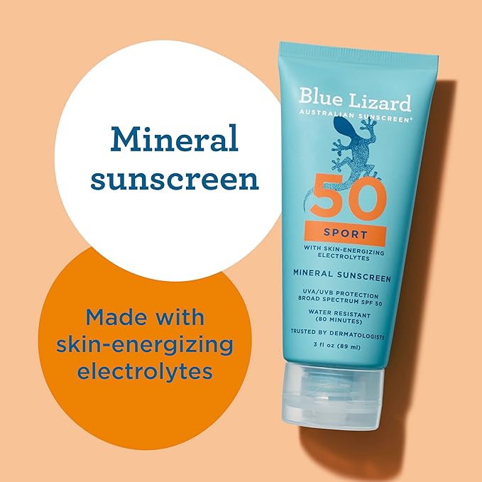 Blue Lizard Sport Mineral SPF 50 Lotion, Ideal for Athletes, 100% Mineral Sunscreen Actives, Fragrance-Free, Paraben-Free, Vegan, 3.0 fl oz